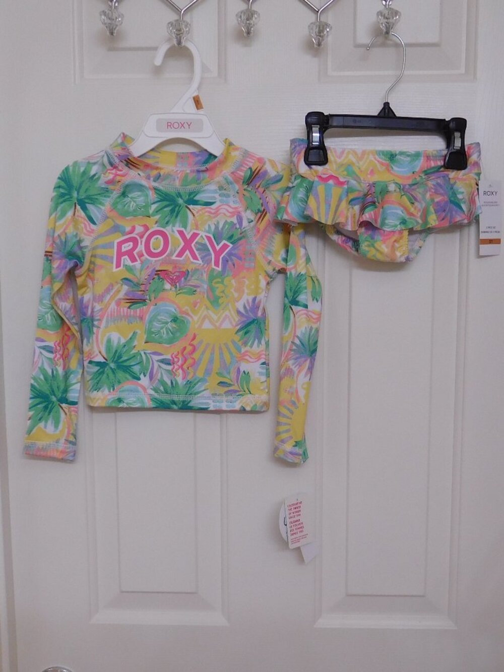NWT 2pc Roxy Colorful Tropical Print Rash Guard Top & Bottoms sz 4t
